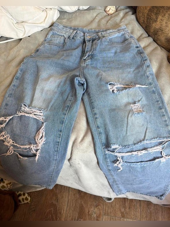SHEIN Denim - SHEIN Light Blue Distressed Boyfriend Jeans